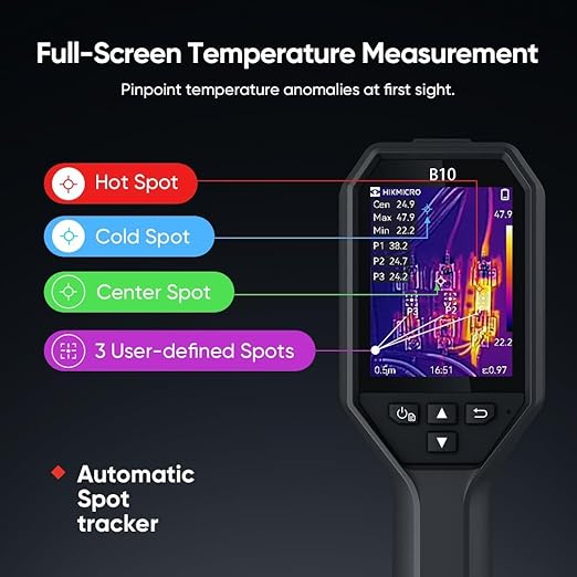 HIKMICRO B10 Thermal Imaging Camera 320 x 240 Super IR with 2MP Visual, 3.2" LCD Screen 256 x 192 IR Resolution Thermal Camera, 25 Hz Refresh Rate, -4°F~1022°F, IP54