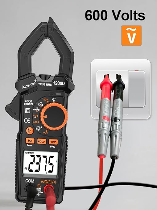 Clamp Meter 6000 Counts Amp Meter Auto-ranging dc Clamp Meter, Measures Current Voltage Capacitance Resistance (AC/DC Current)