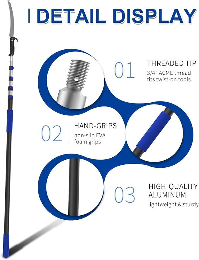 26FT Reach Pole Saws for Tree Trimming, Manual Pruning Pole Saw with 5-20FT Telescoping Extension Pole, Tree Pruner Tree Trimmer with 19" 3X Detachable Saw for Yard Garden Trees Palms Shrubs