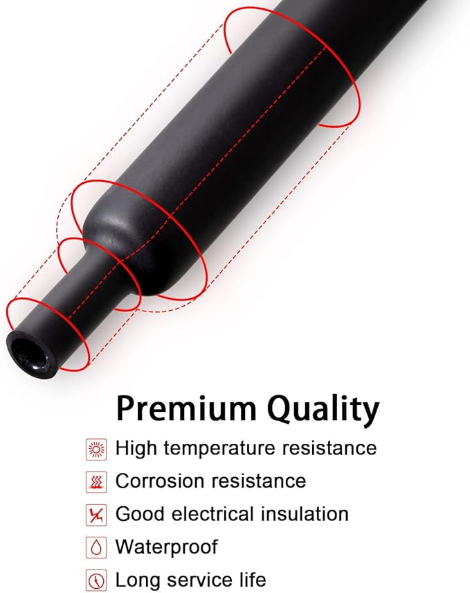1 inch (Diameter) 3:1 Dual Wall Adhesive Heat Shrink Tubing, Large Glue Lined Marine Cable Sleeve Tube, Premium Wire Wrap Protector for DIY by MILAPEAK (4 Feet, Black)