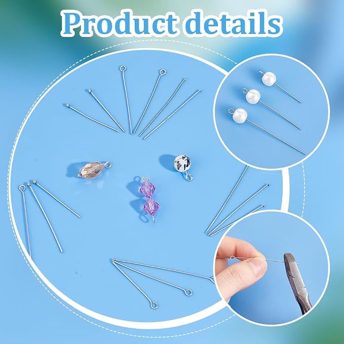 PH PandaHall 560pcs 8 Styles 304 Stainless Steel Eye Pins 30mm 40mm 50mm Head - Image 4