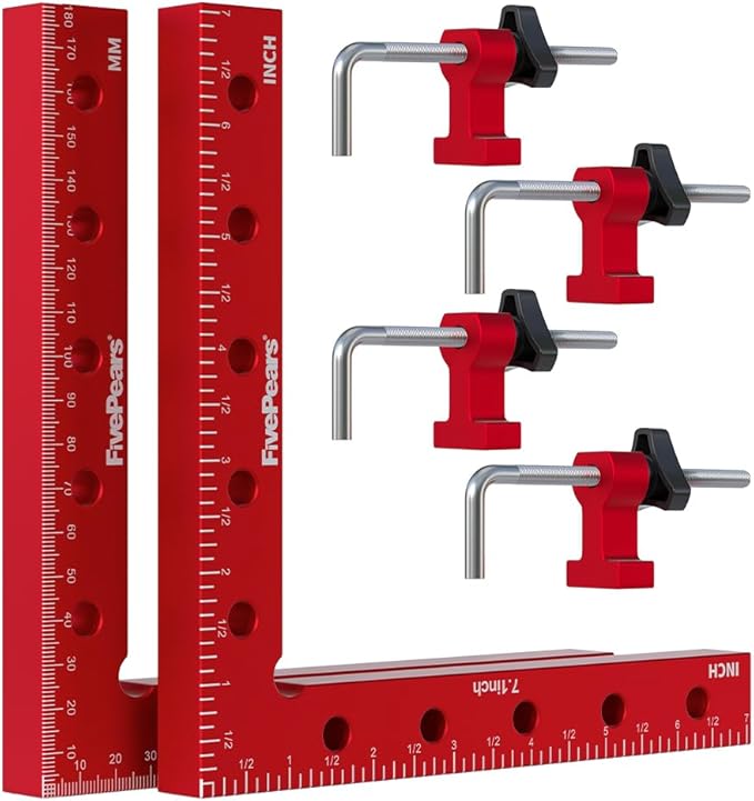 Fivepears 2 Pack 90 degree positioning square clamps set for woodworking, 7.1" x 7.1"(18 x 18cm) aluminum precision right angle corner clamp for square picture frame tool box cabinet drawer and wood