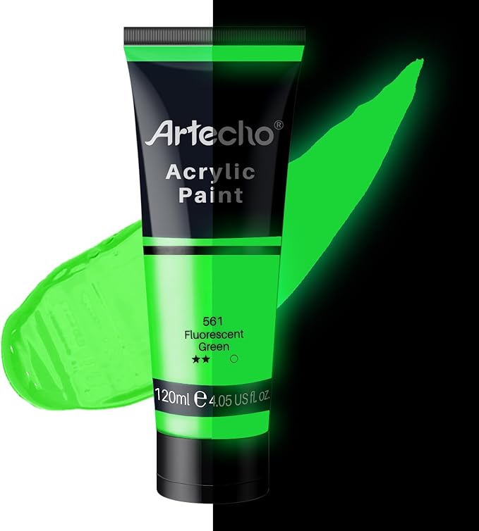 Artecho Green Glow in the Dark Acrylic Paint Set, 120ml / 4.05oz | Non-Toxic by Artecho