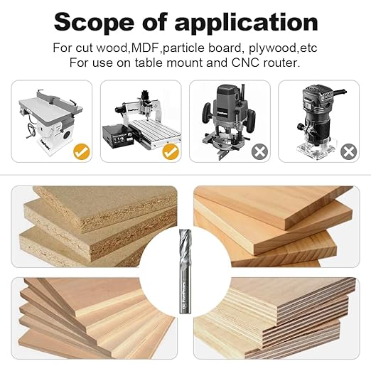 FivePears Up Cut Spiral Router Bit for CNC, 1/2 inch Cutting Diameter and 1/2 inch Cutting Length 1/2 inch Shank Carbide End Mill Router Bit for Wood Carving Engraving Grinding Grooving