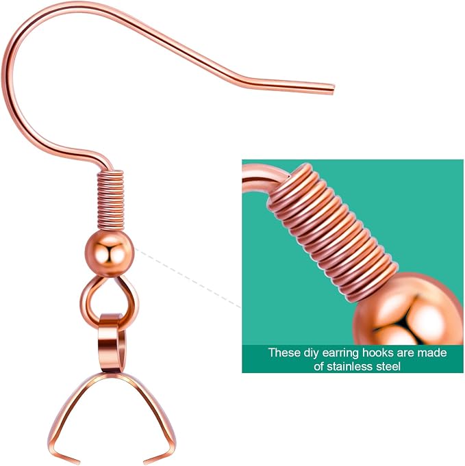 Earring Hooks 50PCS/25Pairs, Stainless Steel Rose Gold Ear Wires Fish Hooks - Image 4