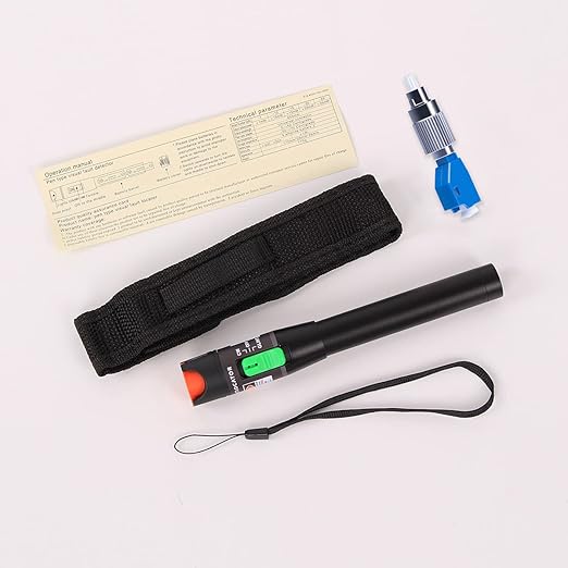 Visual Fault Locator 50KM Range, VFL Tester Kit - Includes Single Mode 9/125um FC Male to LC Female Adapter and Red Light Pen for Fiber Optic Cable Network Testing