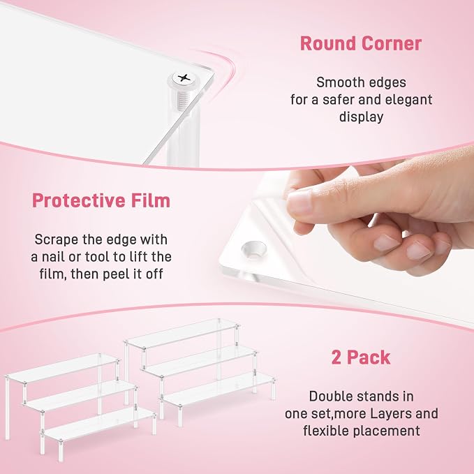 2 Packs Acrylic Display Stand Riser, 3 Tier Perfume Organizer Cupcake Stand | - Image 8