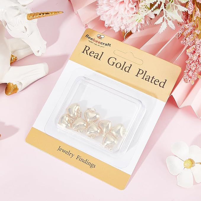 Beebeecraft 1 Box 10Pcs Puffed Heart Charm 18K Gold Plated Smooth Small Love - Image 6