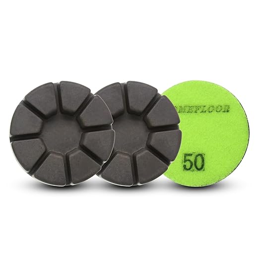 Diamond Floor Polishing Pucks for Terrazzo, Marble, Granite, Concrete Floor, 3 Inch 15mm Resin Bond Hook and Loop Polishing Pad, 50#, 3PCS