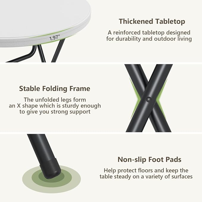 Folding Table 2 Pack, 32 Inch Foldable Cocktail Bar, High Top Round Folding Bar - Image 9