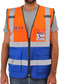 Dib Safety Reflective Vest High Visibility with Pockets and Zipper, Orange and Blue M