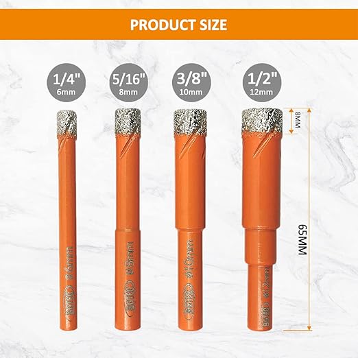 Dry Diamond Drill Bit Set,BGTEC 2pcs 12mm Hole Saw for Granite,Marble,Masonry, Concrete, Tile/Ceramic, Glass, Hard Plastic,Vacuum Brazed Diamond Core Drill Bit Kit