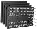 Heavy Duty 4 Panel 16" X 12" Metal Peg Board with 32 Varied Sturdy Hooks, Used for Tool Storage and Garage Organization. Peg Board Organizer Accessories, Black