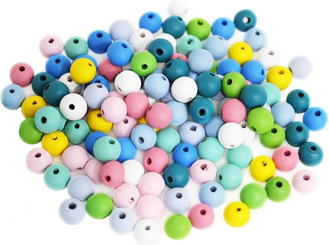 200Pcs Colorful Wood Bead, BetterJonny 16mm Round Wooden Spacer Beads Assorted by BetterJonny