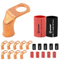 SELTERM 10pcs - 2 AWG 3/8" Stud - 90° Bent Battery Lugs - Ring Terminal Connectors with 12pcs 3:1 Black & Red 5/8" Heat Shrink Tubing - Heavy Duty Battery Cable Ends - Bare Copper Wire Connectors Kit