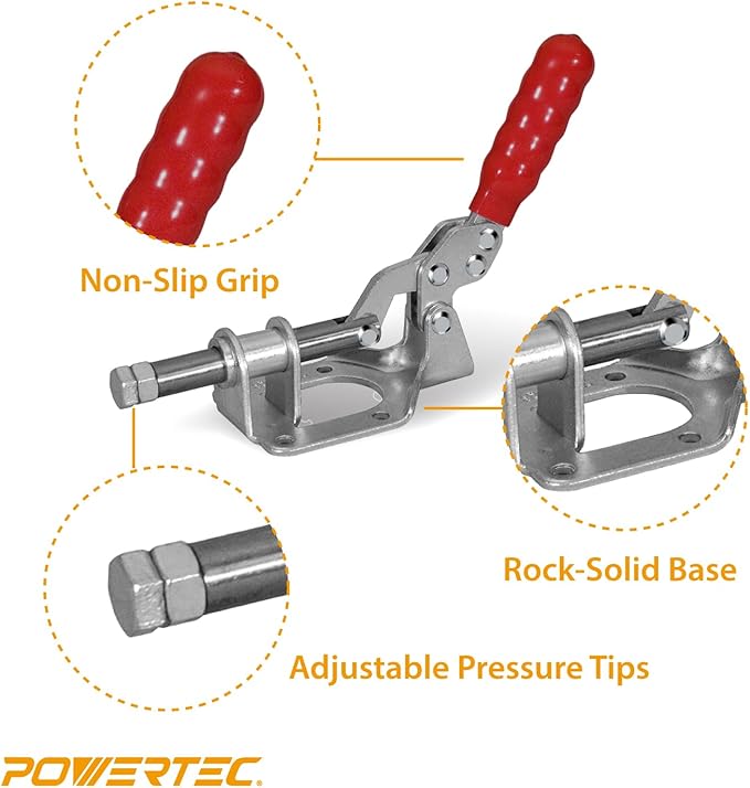 POWERTEC 1PK Toggle Clamp, 300lbs Holding Capacity, 302F Quick Release Push/Pull Clamp for Woodworking Jigs and Fixtures, Pocket Hole Jigs, Welding, CNC (20304)