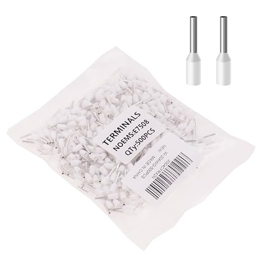 500PCS Wire Ferrule Terminals Connectors, AWG20/0.75mm² White Insulated Crimp Pin Terminals Nylon Copper Crimp Ferrules Wire Connector Sleeves for Electrical Projects/Chemical Industry, etc.