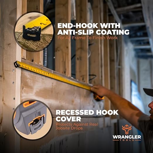 30 FT Tape Measure - Retractable Measuring Tape - Oversized & Double-Sided Print - Blade Lock, Finger Brake - High Performance Nylon Coating, 10' Stand-Out - 13' Reach / 1-1/16" Blade