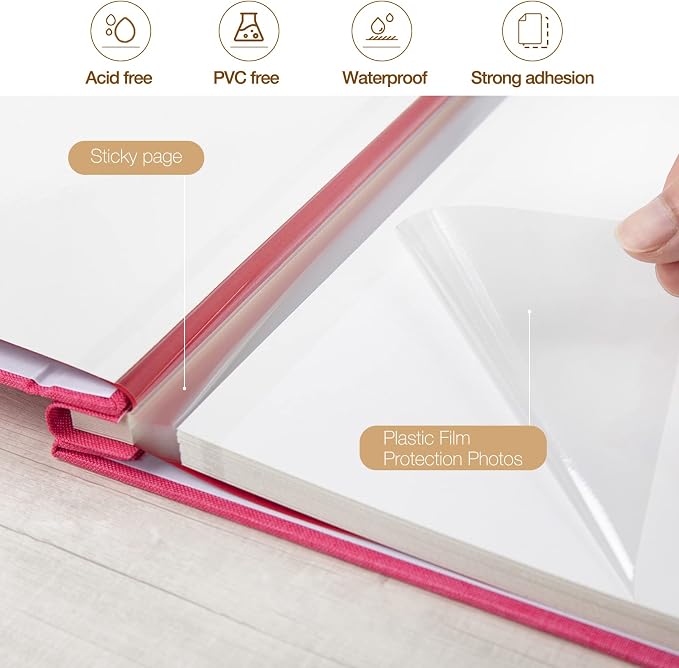 potricher Large Photo Album Self Adhesive 3x5 4x6 5x7 8x10 10x12 Pictures Linen - Image 4