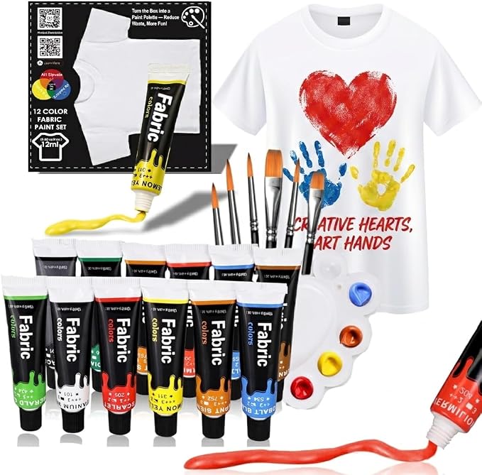 HUAL Fabric Paint Set for Clothes, 12 Colors Textile Paint by HUALART