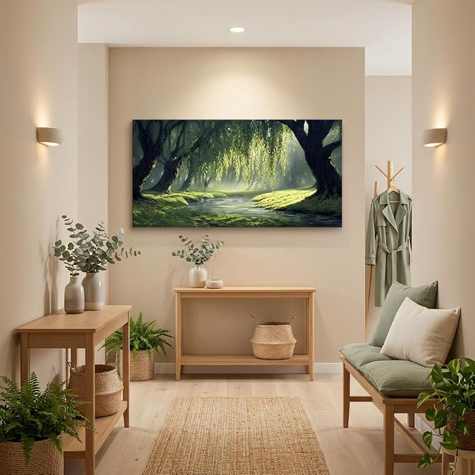 ZESTRILIA Willow Trees Forest Canvas Wall Art, Peaceful River Landscape - Image 3
