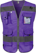 TCCFCCT Safety Vest 9 Pockets High Visibility Reflective Safety Vest for Men Women, Hi Vis Work Vest with Reinforced Sewing, Durable to Use, Meets ANSI/ISEA Standards, (Purple, 3X-Large)