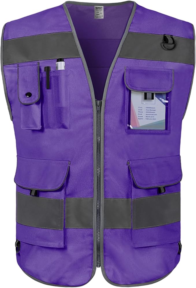 TCCFCCT Reflective Vest 9 Pockets High Visibility Safety Vest for Men Women, Hi Vis Construction Work Vest with Reinforced Sewing, Durable to Use, Meets ANSI/ISEA Standards, (Purple, XX-Large)