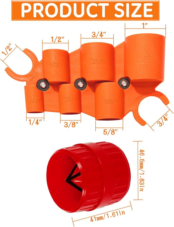 1/4'' - 1'' Depth Gauge and Pipe Deburring Tool Kit, 1/8'' to 1-5/8'' Inner Outer Reamer Pipe Tubing Chamfer Tool for PVC, PPR, CPVC, Brass, Aluminum Pipe