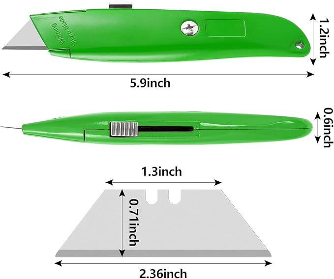 DIYSELF 2Pack Utility Knife Box Cutter Retractable Blade Heavy Duty (Green)