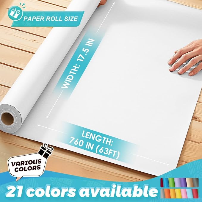 PerkHomy White Kraft Paper Roll 17.5" x 760" - Image 2