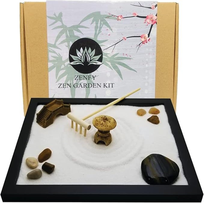 Zen Sand Garden for Desk with Rake, Rocks and Figures by TAPBULL