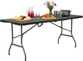 FDW 6FT Folding Table, Portable Fold-in-Half Plastic Picnic Party Table by FDW