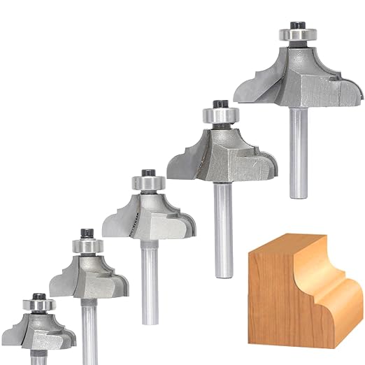 5Pcs Classical Ogee Bit,1/4" Shank,Cove&Bead Router Bits Cutting Depth 5/16",3/8",7/16",1/2",5/8",Edge Forming Cutter for Wood Profiling,Molding