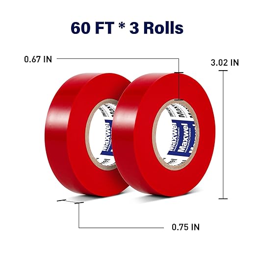 Red Electrical Tape PVC Vinyl - 3/4 In 60 Ft Professional Grade General Purpose Red Electric Tape Flame Retardant Waterproof For All Weather Under 600V Electrical Insulating Use Pack of 2 Rolls