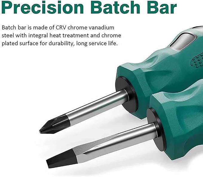 Buspoll Rubber Anti-Skid Handle Stubby Screwdriver Set, 6mm x 38mm Slotted/Phillips, Magnetic Head