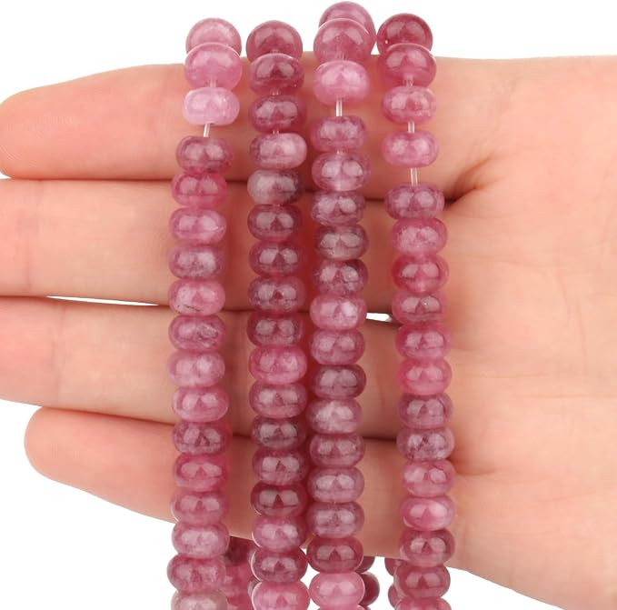 Songxi 5x8mm Natural Pink Colored Jade Stone Rondelle Beads, Gemstone - Image 6