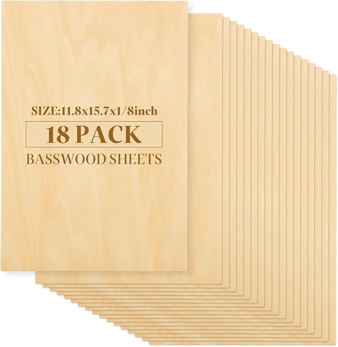 MIVIDE 18 Pack 15.7 x 11.8 Inch Basswood Sheets, 1/8 Thin Craft Plywood Sheets by MIVIDE