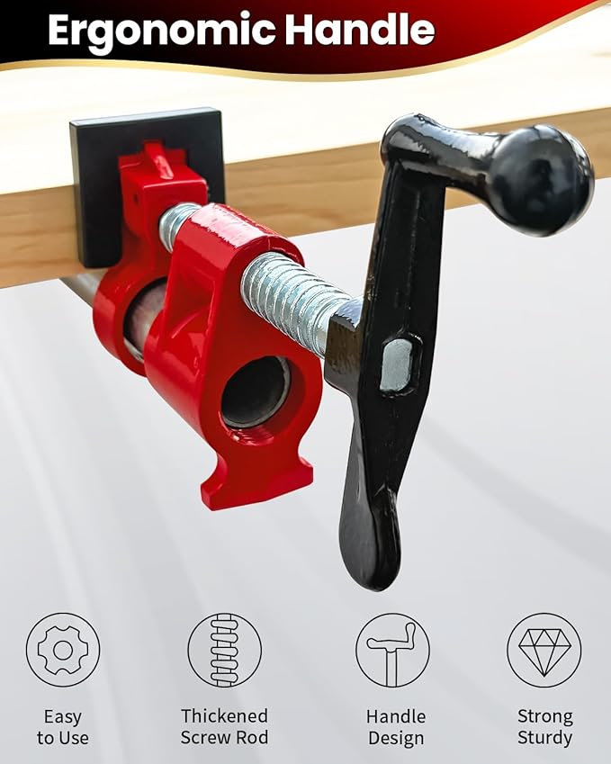 Pipe Clamps 3/4 inch 4 Pack Pipe Clamps for Woodworking Ideal for Carpentry, Home Improvement, and DIY Projects (3/4 IN with Pads)