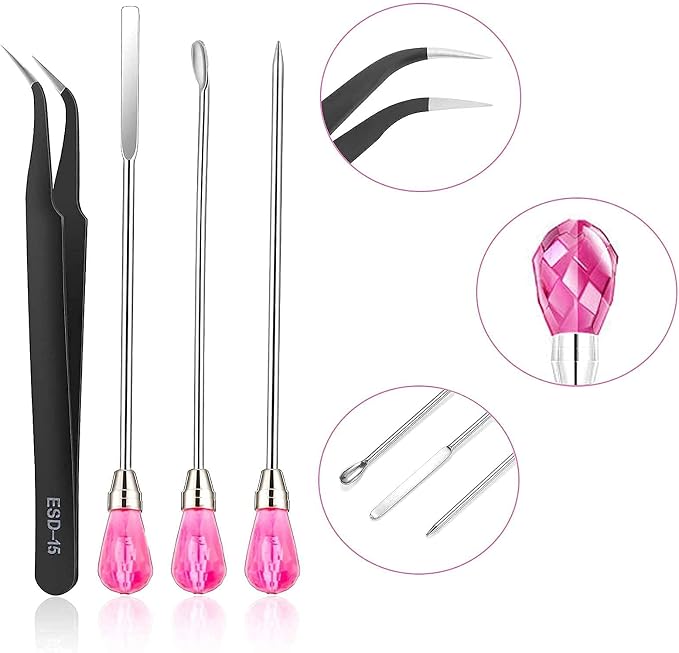 MSDADA 11 Pcs Silicone Resin Mold Tools Set Stirring Needle Spoon Tool Tweezers - Image 4