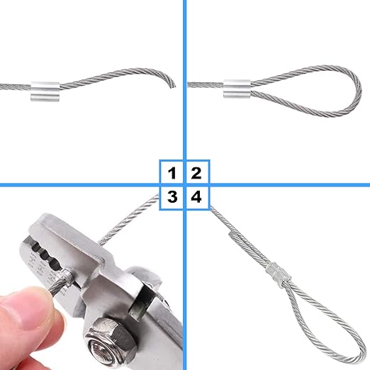 Glarks 150Pcs 1/8''(3mm) Aluminum Crimping Loop Sleeve Wire Rope Sleeves Double Barrel Ferrule for Wire Rope and Cable Line End (1/8''-150Pcs)