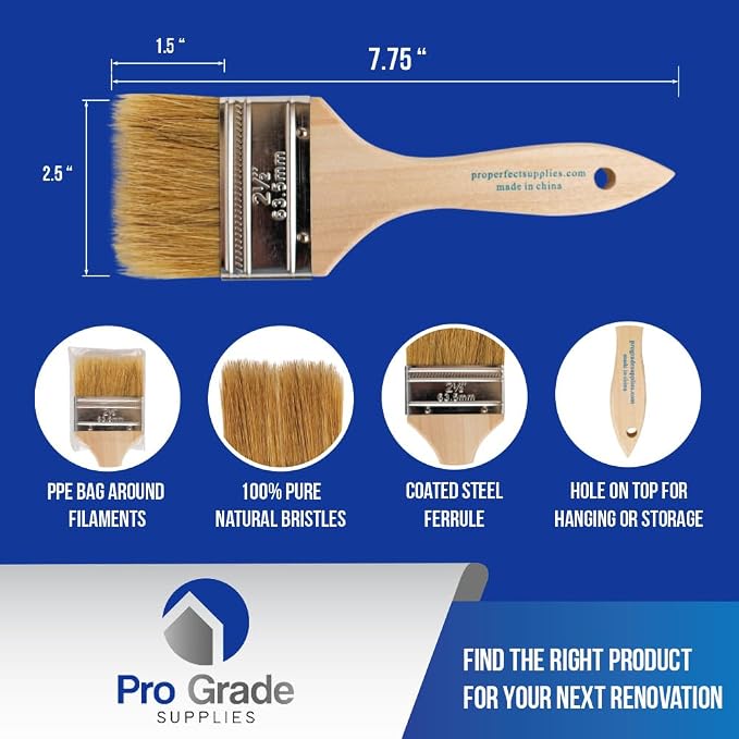 Pro Grade 3" Chip Brushes, Disposable Paint Brushes, - Image 2