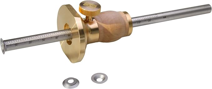 Wheel Marking Gauge Kit with 2 Extra Cutter Wheels, Anti Roll Brass Head with Hornbeam Wood Holder, Metric and Imperial Micro Adjuster Ruler, Woodworking Tools Scriber for Woodwork