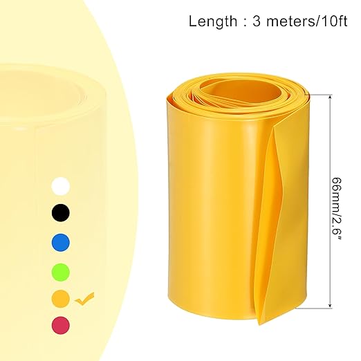 MECCANIXITY Battery Wrap PVC Heat Shrink Tubing 42mm Dia 66mm Flat 10 Feet(3meters) Yellow Good Insulation for Battery Pack