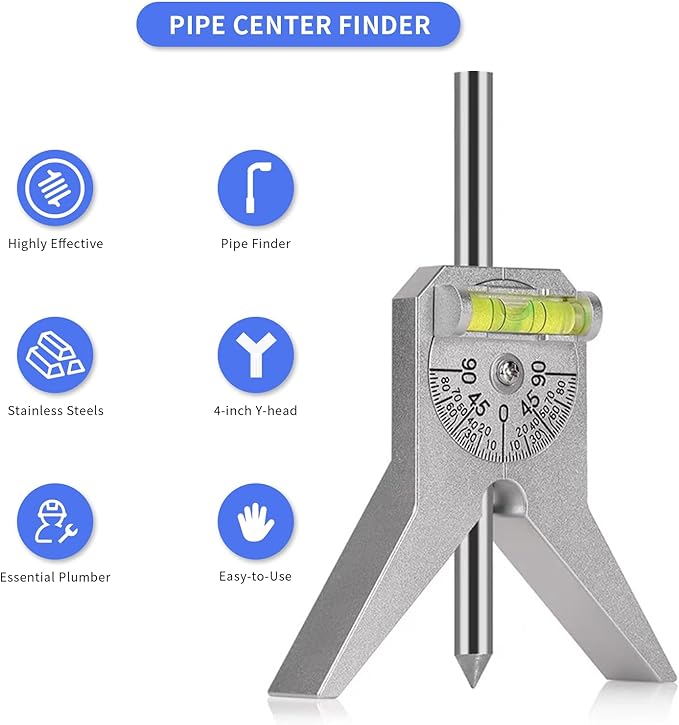 Pipe Center Finder, Marker Centering Tool, Pipefitter Tools, Safety Pipe Marker Centering Head Tool, 4in Y Type Base, with Adjustable Dial Bubble Protractor