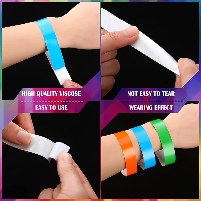 Epakh Paper Wristbands Neon Wrist Bands Waterproof Handbands for Events Lightweight Concert Wristbands Neon Colored Adhesive Wrist Band for Party