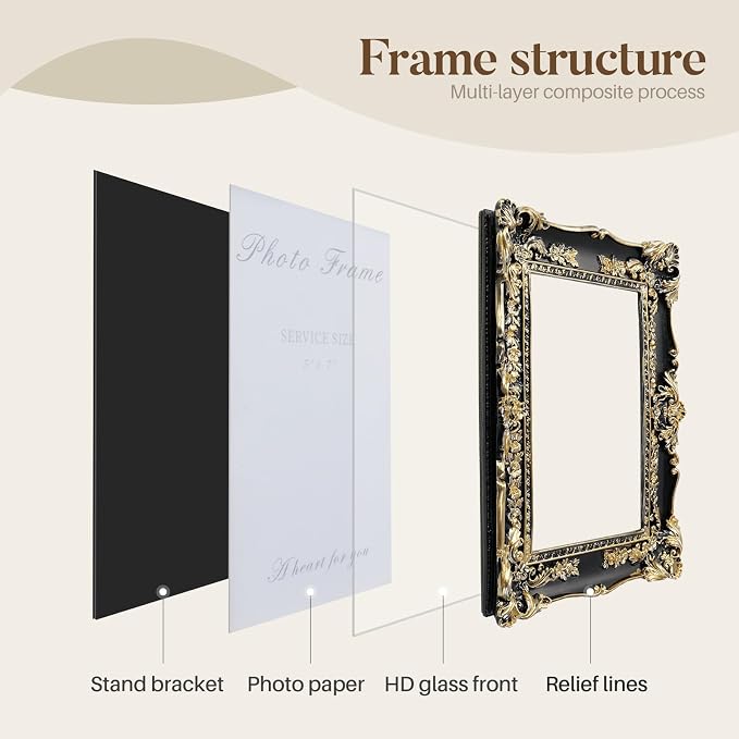 Cuspin 5x7 Picture Frame Black and Gold Frames, Vintage Baroque Handcrafted - Image 5
