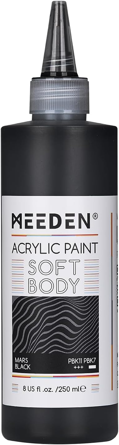 MEEDEN Mars Black Acrylic Paint: Matte Finish 250ml/8.45oz Soft Body Bulk by MEEDEN