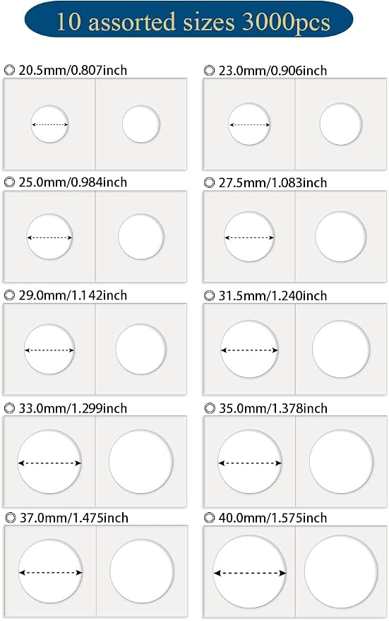 Boen Coin Flips 10 Assorted Sizes 3000Pcs Coin Holders - Image 2