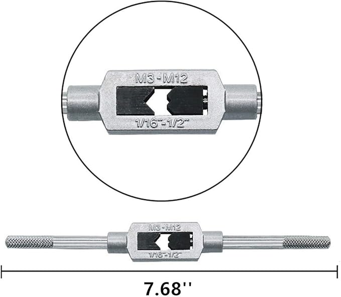8pcs Metric Thread Machine Taps Set, Hand Screw Thread Plug Taps M3 M4 M5 M6 M8 M10 M12 with Adjustable Tap Wrench 1/16-1/2''