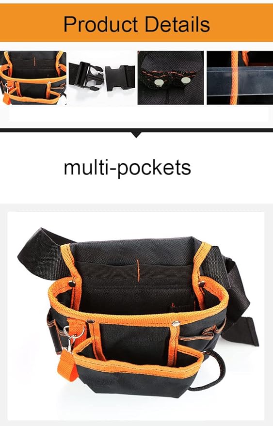 Multifunction Electrician Tool Bag Tool Waist Bag Tool Storage Bag Heavy Duty Tool Bag Tool Carrier for Home Garden Construction (Orange)